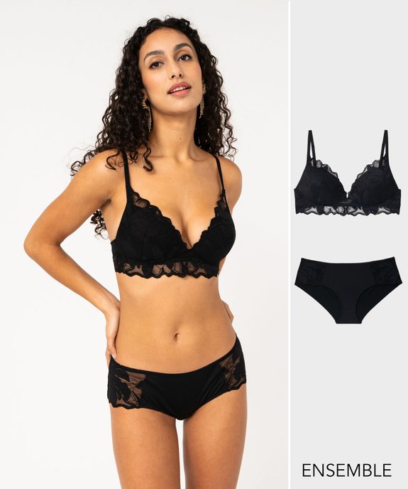 Ensemble soutien-gorge push-up et shorty noir pour femme - GEMO