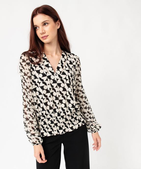 Blouse fluide imprimée à manches longues en voile femme vue1 - GEMO(FEMME PAP) - GEMO