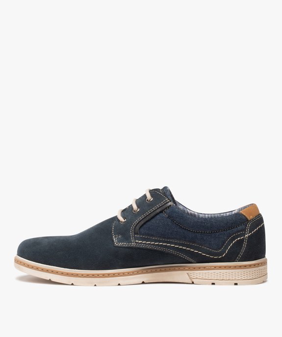 Derbies homme dessus cuir et denim - Tanéo vue3 - TANEO - GEMO