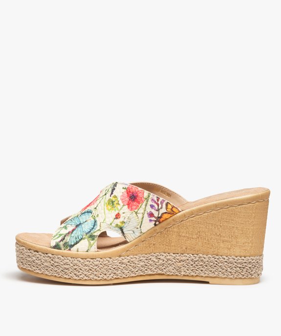Mules femme à talon compensé dessus cuir imprimé - Tanéo vue3 - TANEO - GEMO
