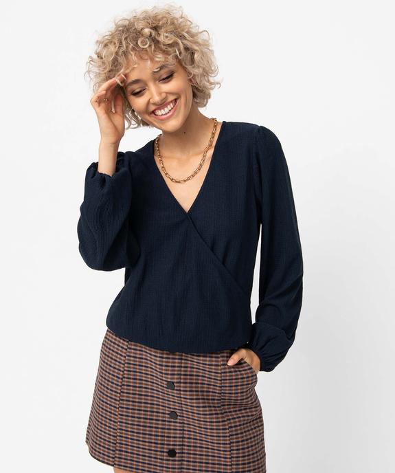 Tee-shirt femme effet blouse avec col cache-coeur vue1 - GEMO(FEMME PAP) - GEMO
