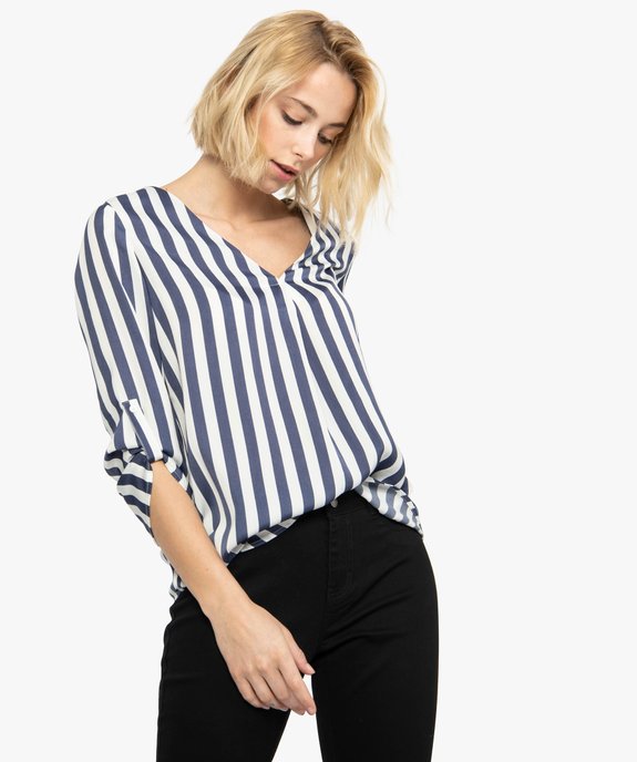 Blouse femme à rayures avec col V vue1 - GEMO(FEMME PAP) - GEMO