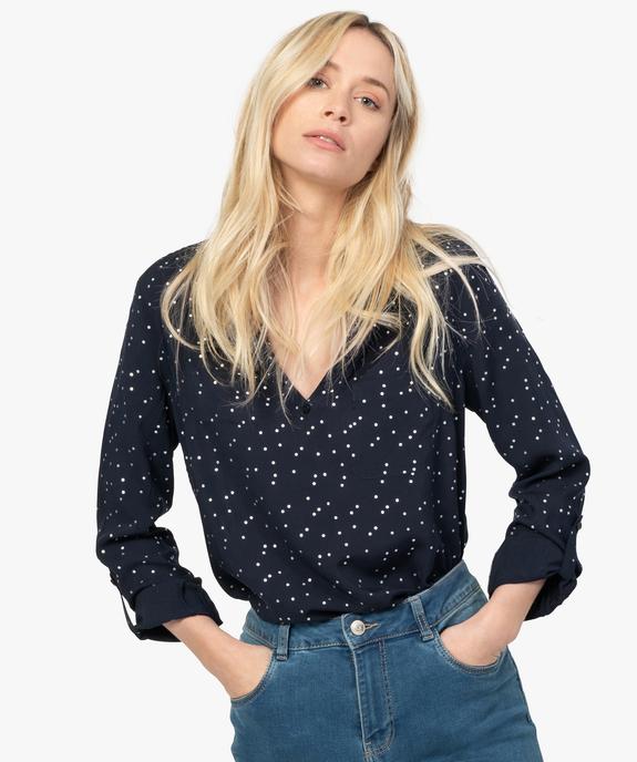 Blouse femme fluide à motifs et col v à boutons vue1 - GEMO(FEMME PAP) - GEMO