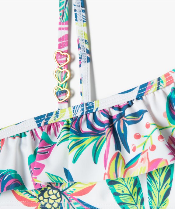 Maillot de bain fille 2 pièces à motifs fleuris avec haut asymétrique vue2 - GEMO (ENFANT) - GEMO