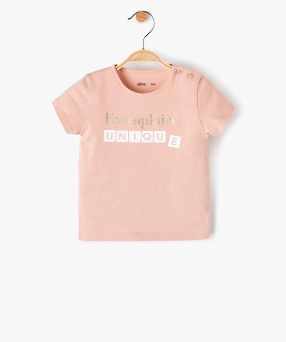 Tee-shirt bébé fille à manches courtes et motif pailleté vue1 - GEMO 4G BEBE - GEMO