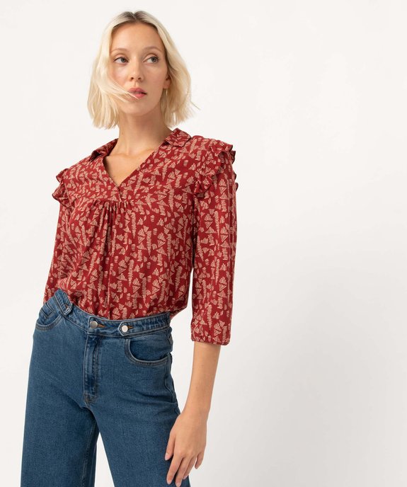 Blouse femme à manches 3/4 avec volants sur les épaules vue1 - GEMO(FEMME PAP) - GEMO