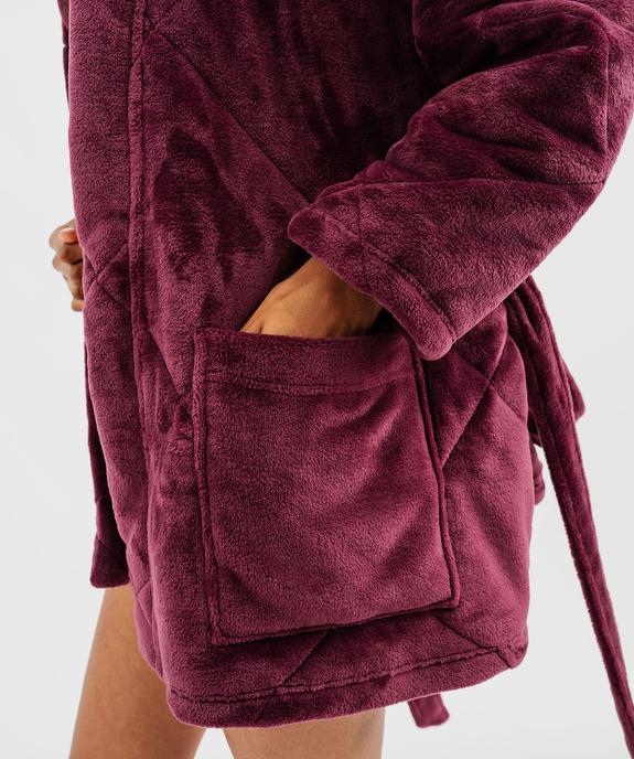 Robe de chambre courte en velours doux matelassé femme vue2 - GEMO(HOMWR FEM) - GEMO