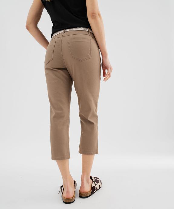 Pantacourt slim taille haute en coton stretch avec ceinture à nouer femme vue3 - GEMO 4G FEMME - GEMO