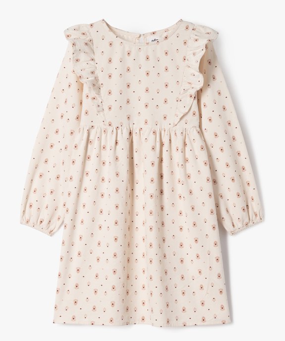 Robe à manches longues et volants en velours fines côtes fleuri fille vue1 - GEMO (ENFANT) - GEMO