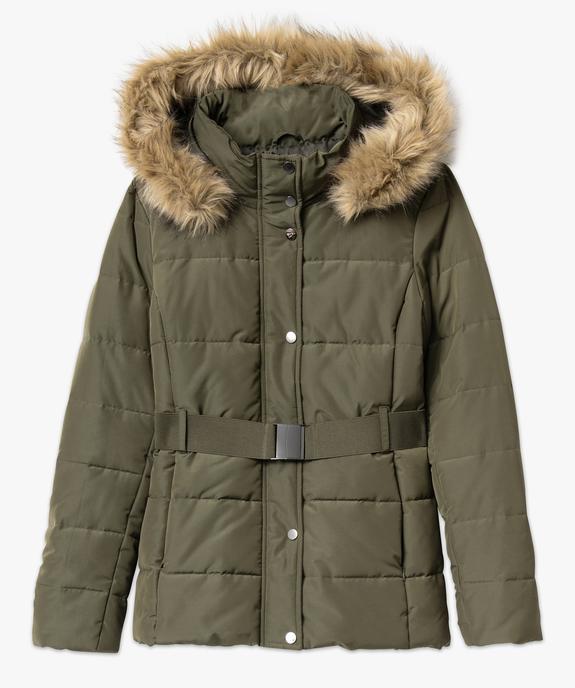 Blouson matelassé avec capuche à bord amovible et ceinture femme vue4 - GEMO(FEMME PAP) - GEMO