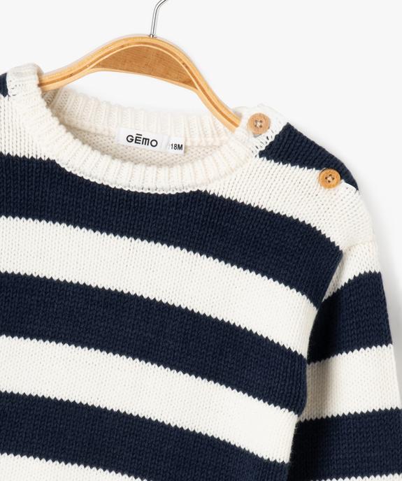 Pull en grosse maille à larges rayures bébé garçon vue2 - GEMO 4G BEBE - GEMO