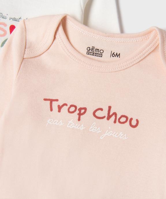 Bodies manches longues avec messages bébé fille (lot de 3) vue2 - GEMO 4G BEBE - GEMO