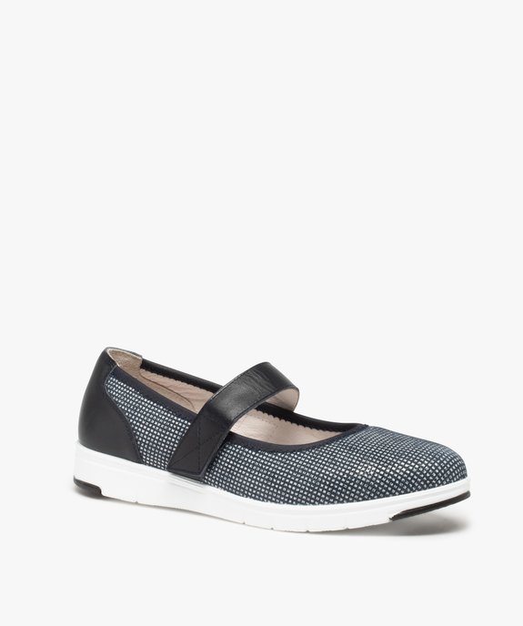 Ballerines femme confort en cuir à bride scratch vue2 - GEMO(URBAIN) - GEMO