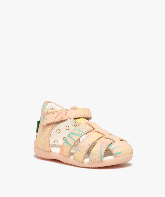 Sandales fille en cuir imprimé avec bout fermé et à scratch - Kickers vue2 - KICKERS - GEMO