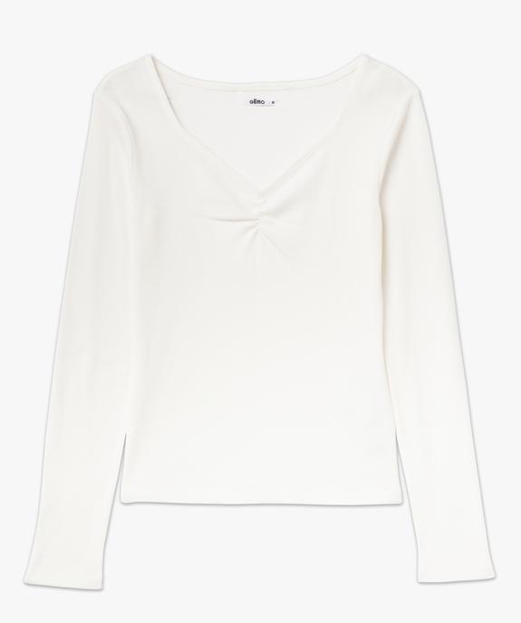 Tee-shirt à manches longues et col V en maille côtelée femme vue4 - GEMO 4G FEMME - GEMO
