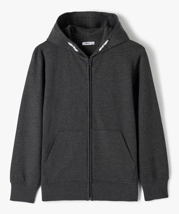Sweat garçon uni à capuche avec fermeture zippée vue1 - GEMO (JUNIOR) - GEMO