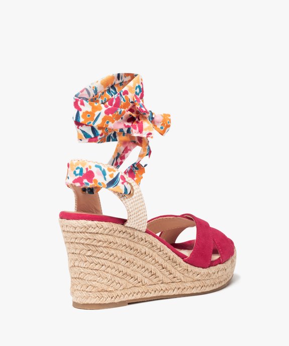 Sandales femme compensées en suédine et bride foulard vue5 - GEMO(URBAIN) - GEMO