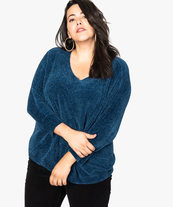 Pull femme en maille chenille à col V vue1 - GEMO (G TAILLE) - GEMO