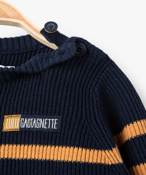Pull bébé garçon en maille côtelée à rayures - LuluCastagnette vue2 - LULUCASTAGNETTE - GEMO
