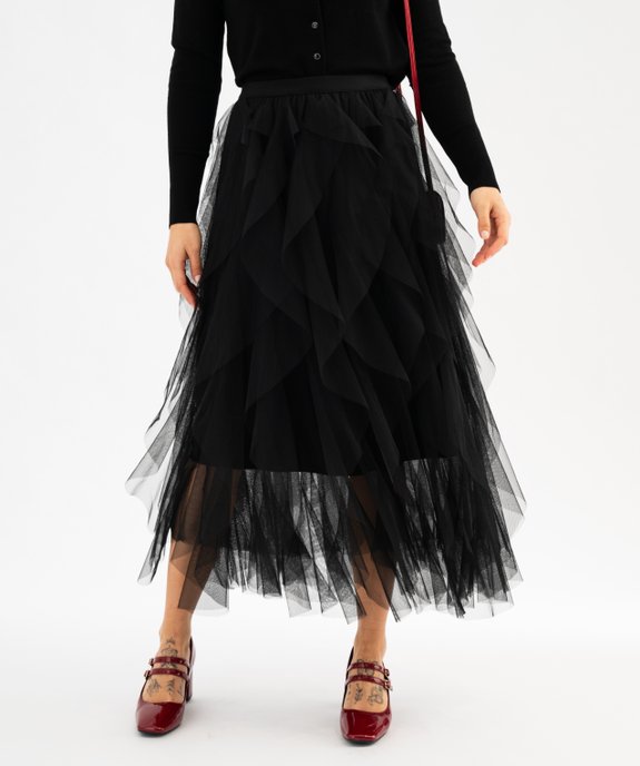 Jupe longue en tulle avec ceinture élastique femme  vue3 - GEMO(FEMME PAP) - GEMO