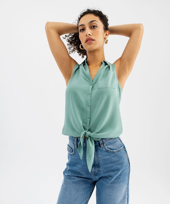 Chemise sans manches imprimée avec nœud dans le bas femme vue1 - GEMO 4G FEMME - GEMO