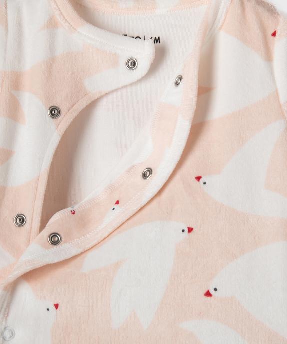 Pyjama en velours à ouverture devant et motif oiseaux bébé vue2 - GEMO 4G BEBE - GEMO