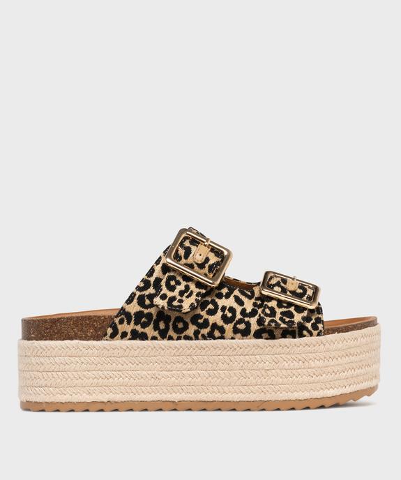 Mules imprimé léopard à semelle plateforme femme - 5 Miles vue1 - 5 MILES - GEMO