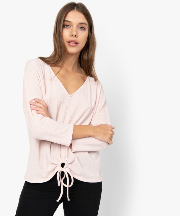 Tee-shirt femme ample à manches 3/4 et lacet à nouer vue1 - GEMO(FEMME PAP) - GEMO