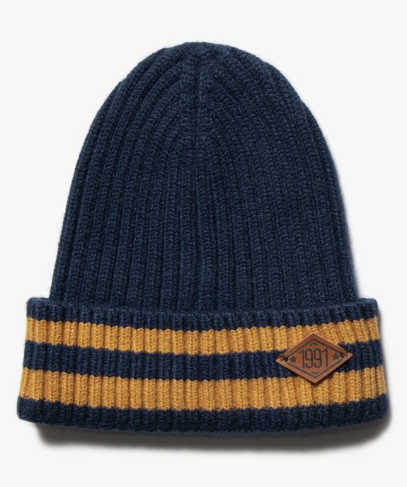 Bonnet garçon à côtes et revers rayé vue1 - GEMO (ENFANT) - GEMO