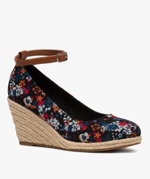Escarpins femme en toile à talon compensé en corde Dessus imprimé mille fleurs vue2 - GEMO(URBAIN) - GEMO