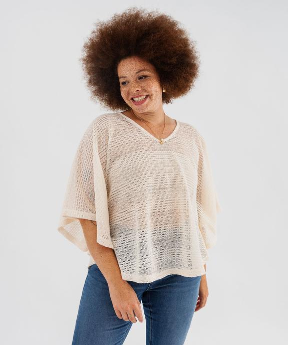 Tee-shirt cape en maille ajourée femme grande taille vue2 - GEMO (G TAILLE) - GEMO