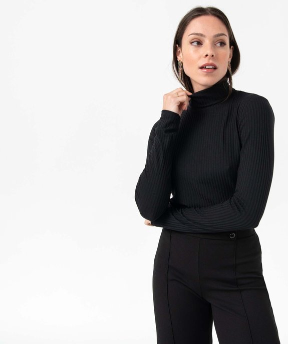 Tee-shirt femme en maille côtelée avec col roulé vue2 - GEMO(FEMME PAP) - GEMO