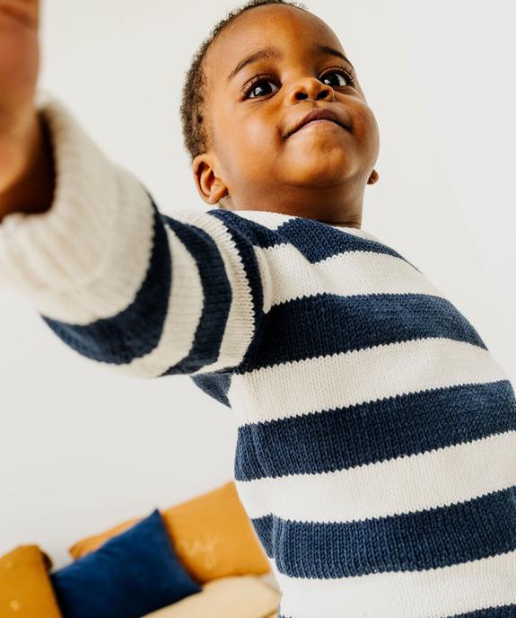 Pull en grosse maille à larges rayures bébé garçon vue4 - GEMO 4G BEBE - GEMO