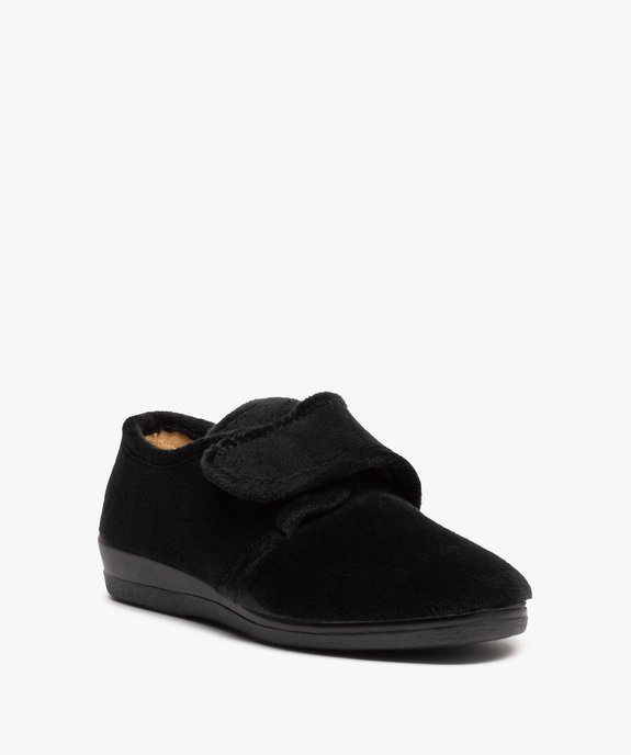 Chaussons femme confort en velours uni et bride scratch vue2 - GEMO(HOMWR FEM) - GEMO
