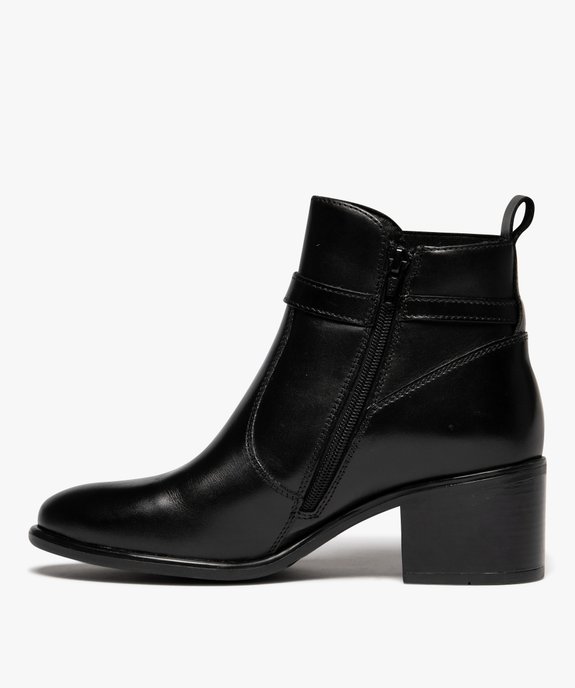 Boots femme à talon carré dessus en cuir uni à zip et bride à boucle fantaisie - Taneo vue3 - TANEO - GEMO