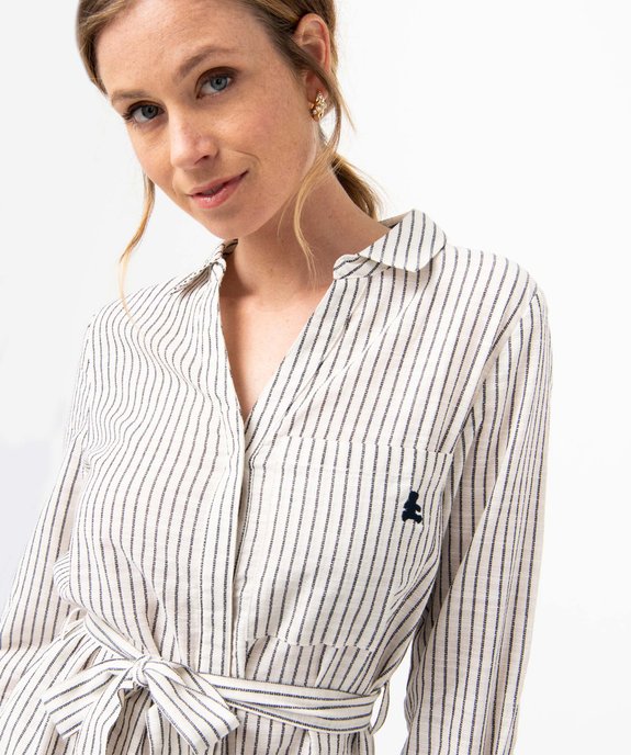 Robe chemise femme à manches longues rayée - LuluCastagnette vue2 - LULUCASTAGNETTE - GEMO