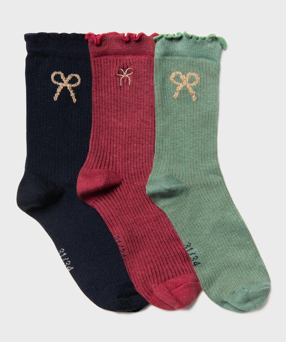 Chaussettes avec motif noeud et finitions froncées fille (lot de 3) - GEMO 4G FILLE Chaussettes avec motif noeud et finitions froncées fille (lot de 3) vue2 - GEMO 4G FILLE - GEMO