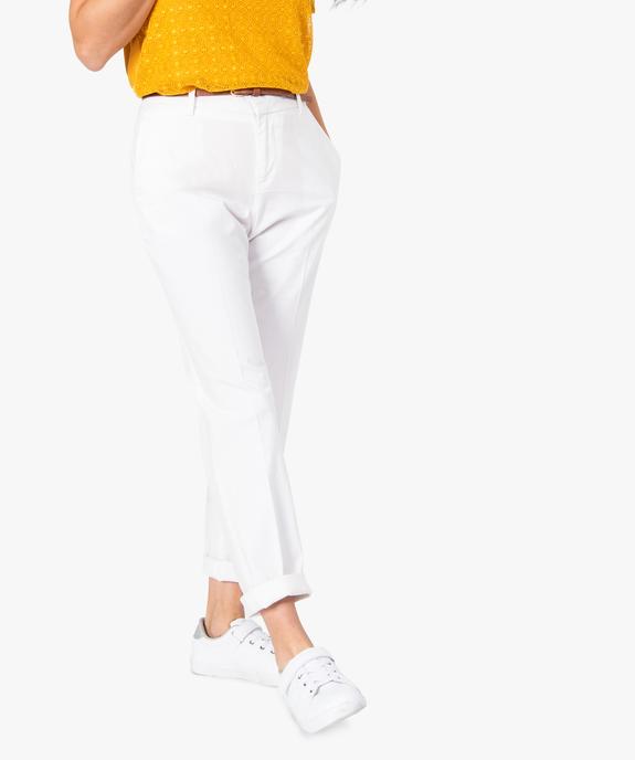 Pantalon femme en toile unie avec fine ceinture vue1 - GEMO(FEMME PAP) - GEMO