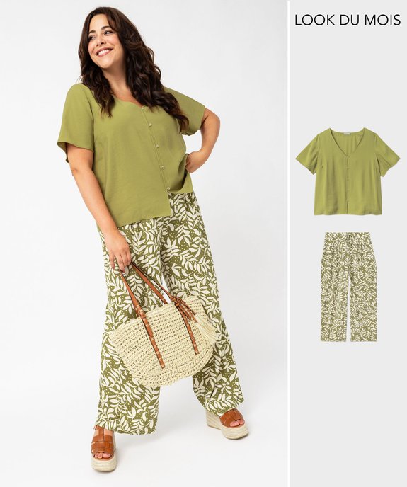 Ensemble deux pièces blouse et pantalon large vert pour femme grande taille - GEMO