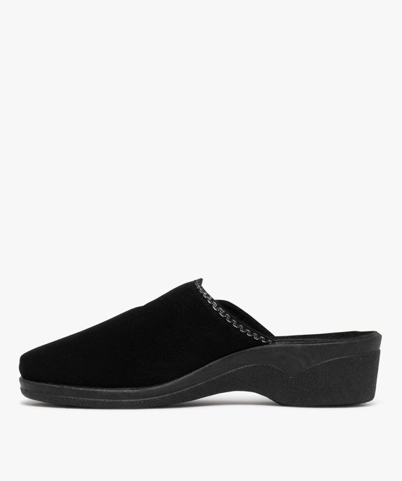 Chaussons femme mules confort en velours ras brodé et à semelle compensée  vue3 - G'FLEX GEMO FOR GOOD - GEMO