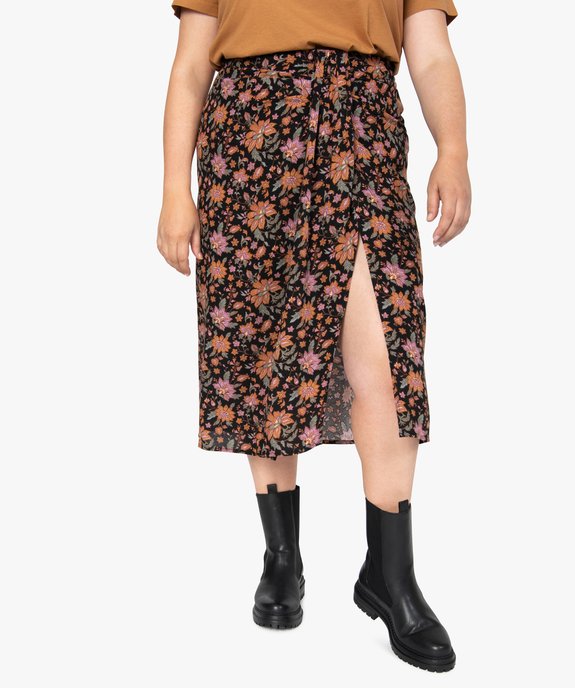 Jupe femme grande taille à motifs fleuris fendue sur l’avant vue1 - GEMO (G TAILLE) - GEMO