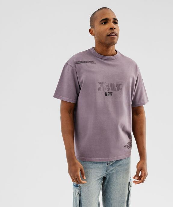 Tee-shirt manches courtes coloris délavé avec inscriptions homme vue1 - GEMO (HOMME) - GEMO