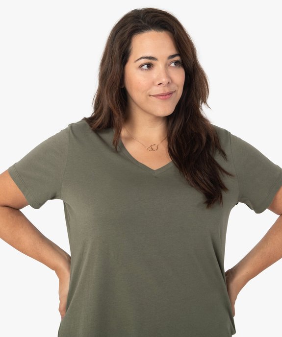 Tee-shirt femme grande taille à col V et manches courtes vue2 - GEMO (G TAILLE) - GEMO