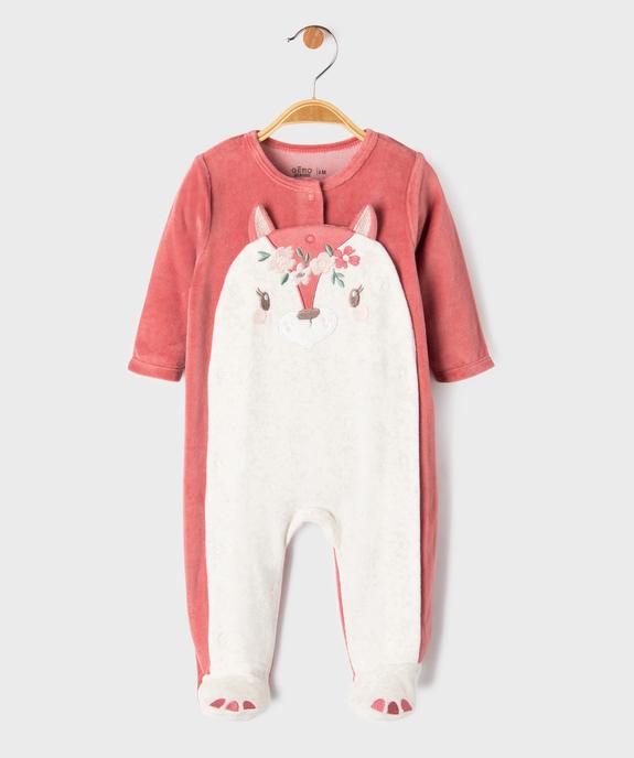 Pyjama en velours ouvert devant motif biche bébé fille vue1 - GEMO 4G BEBE - GEMO