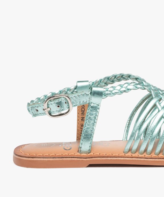 Sandales fille à fines brides en cuir tressées métallisées vue6 - GEMO (ENFANT) - GEMO