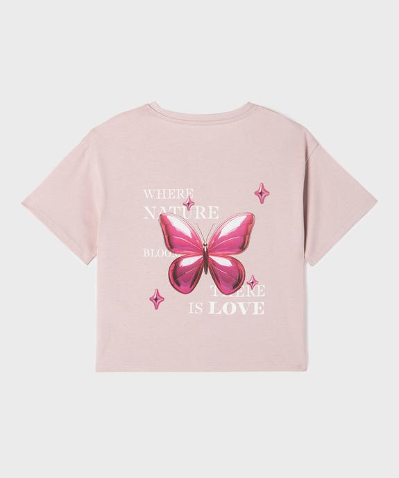 Tee-shirt manches courtes avec motif girly fille vue3 - GEMO 4G FILLE - GEMO