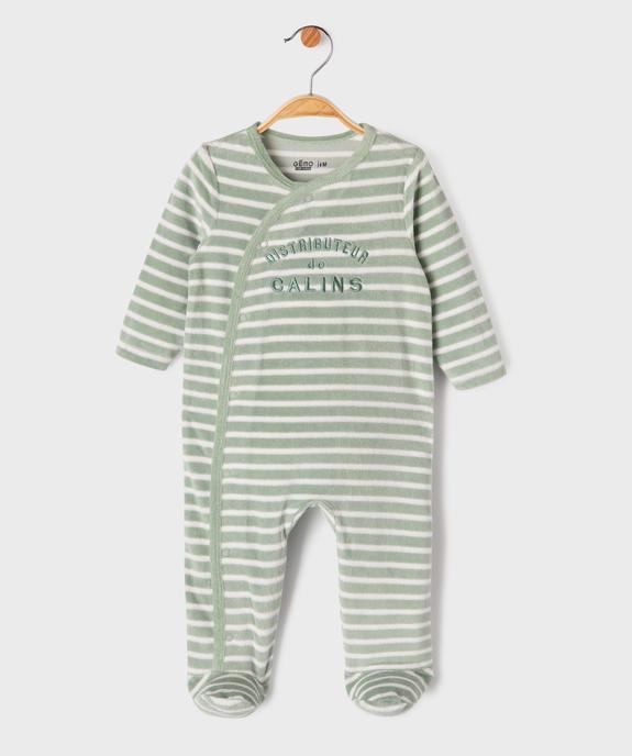 Pyjama en velours à rayures avec message brodé bébé garçon vue1 - GEMO 4G BEBE - GEMO