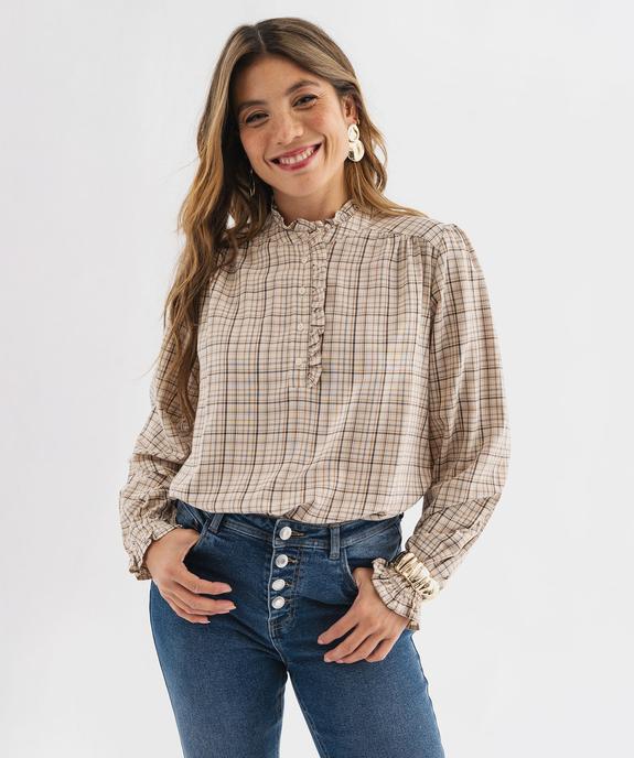 Blouse à carreaux avec finitions froncées femme vue1 - GEMO 4G FEMME - GEMO