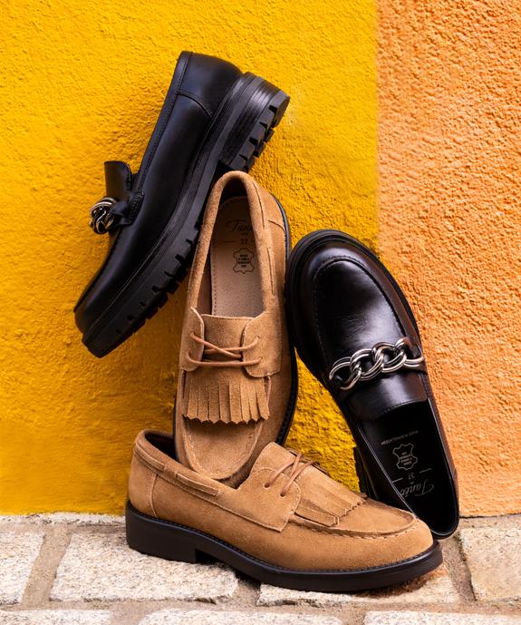 Mocassins dessus cuir avec chaine et semelle crantée femme - Tanéo vue6 - TANEO - GEMO