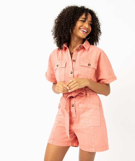 Combishort en toile denim à manches courtes femme vue6 - GEMO(FEMME PAP) - GEMO